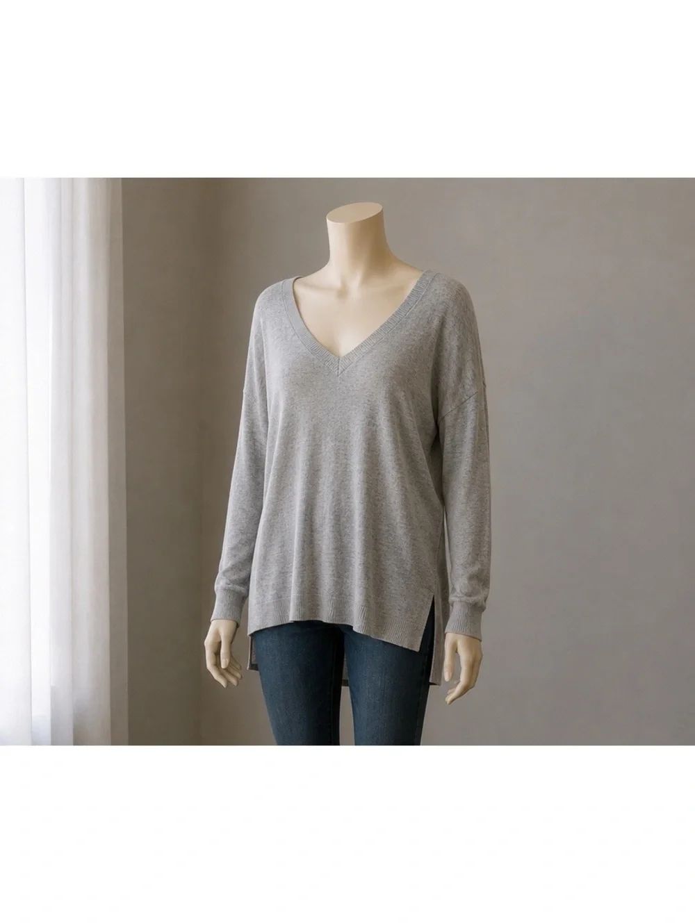Crown & Ivy Gray V-Neck Tunic Sweater Women’s XL Cotton Wool Blend